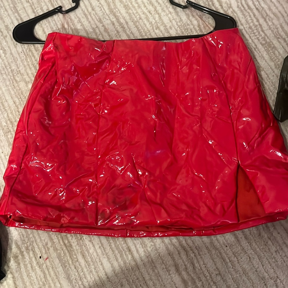 WORN ONCE Red Patent Leather Skirt (2 matching tops for sale as well)
